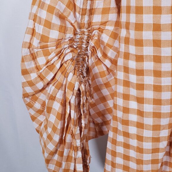 GAP Yellow Gingham‎ Ruched Sleeve Top SZ L - Picture 5 of 10